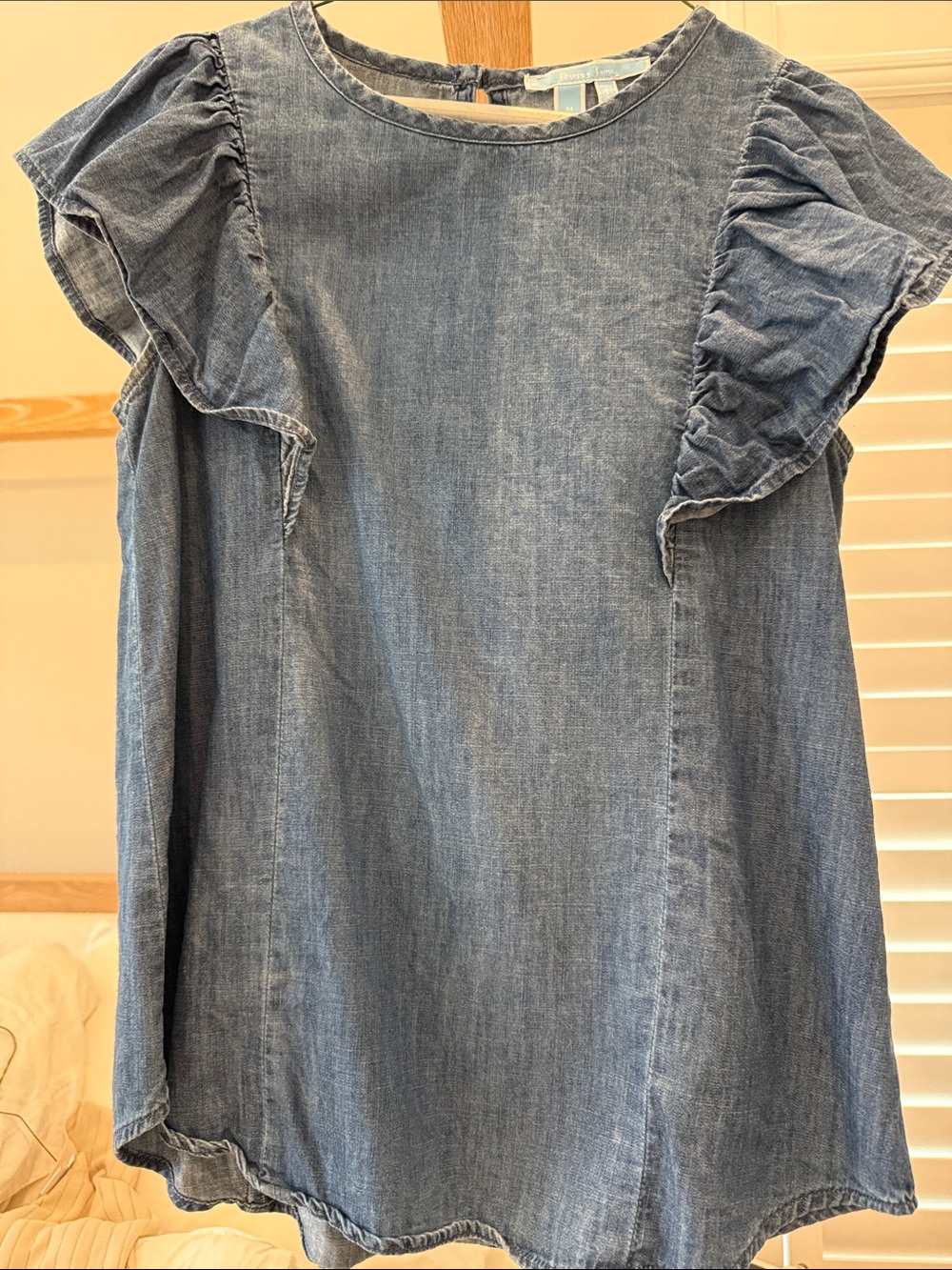 Draper James Blue Denim Ruffle Sleeve Top